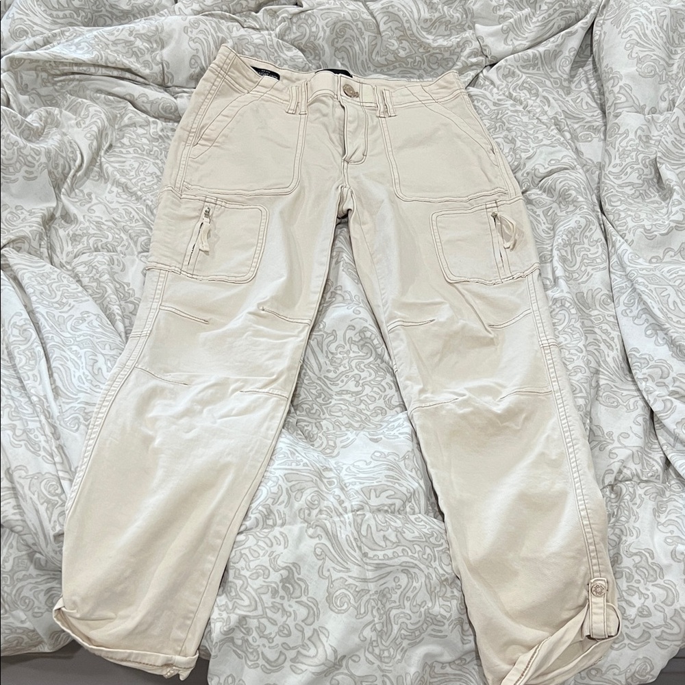White House Black Market Cream Straight Crop Pants